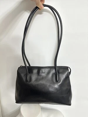 Bolso de hombro clásico de cuero genuino negro CELLINI con asas dobles Foto 1 de 4