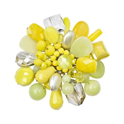 Broche prendedor amarillo moderno racimo de cristales brillantes perlas y piedras mezcladas Foto 1 de 4