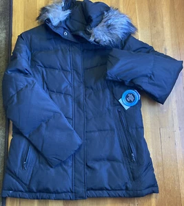 NWT! Ladies St John’s Bay BLACK PARKA COAT with faux fur hood trim. Size Large - Picture 1 of 12