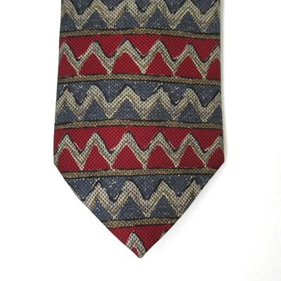 Gravata masculina vintage Bert Pulitzer 57 em seda Chevron meio tom ardósia bege Borgonha - Imagem 1 de 4