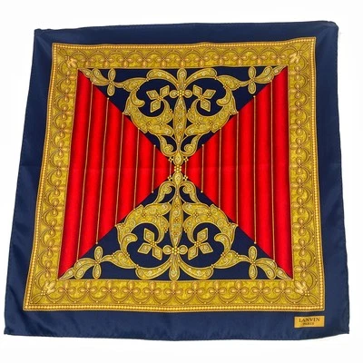 Lenço Masculino Lanvin Paris Pocket Square 14" Ouro Azul Real Vermelho Seda Excelente Estado Usado! - Imagem 1 de 4