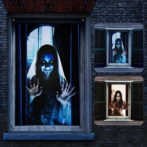 2 Pack of Halloween Women Ghost Curtain, Window Door Scary Cover, Halloween D... - Picture 1 of 5