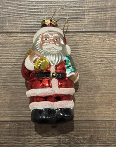 Vintage Weihnachtsmann hält Tasche voller Geschenke Glas Ornament 5" - Bild 1 von 10