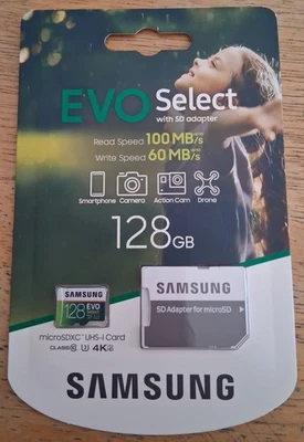 Nueva tarjeta de memoria Samsung Evo Select 128 GB con adaptador  Foto 1 de 4