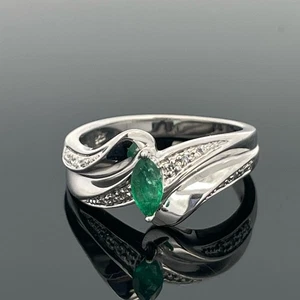 RING  GR.17 (CA.53) 925/-SILBER MIT SMARAGD & DIAMANTEN SCHMUCKJAGD - Bild 1 von 3