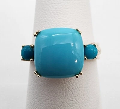 14k .585 Yellow Gold Effy Cushion Turquoise .06 ctw Diamond Sz 7 Ring Au 23231 - Image 1 of 4