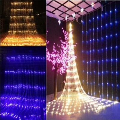3M*3M LED Waterfall Window Curtain Light String Fairy Lamp Wedding Backdrop Deco - Image 1 of 4