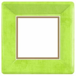Avocado Green Border Solid Color Garden Party 10" Square Paper Banquet Plates - Picture 1 of 1