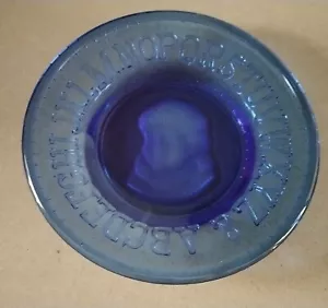 Vintage Blue Pressed Glass Plate Clays Crystal Works Child Alphabet - Picture 1 of 4