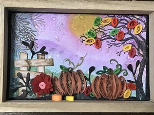 Paper Quilling Wall Art with Frame Handmade Fall Pumpkins Hanging - Picture 1 of 7