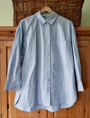 Camisa Top Para Mujer ZARA Azul Blanco Algodón Grande Clásica Con Botones Talla Pequeña Foto 1 de 4