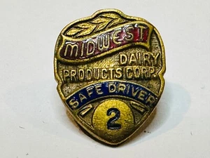 1950's Midwest Dairy Products Corp. 2 year Safe Driver Award Screwback Pin Badge - Picture 1 of 3