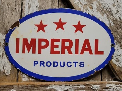 VINTAGE IMPERIAL PORCELAIN SIGN OLD ADVERTISING SIGNAGE FROM GAS STATION IN OHIO - Image 1 of 4