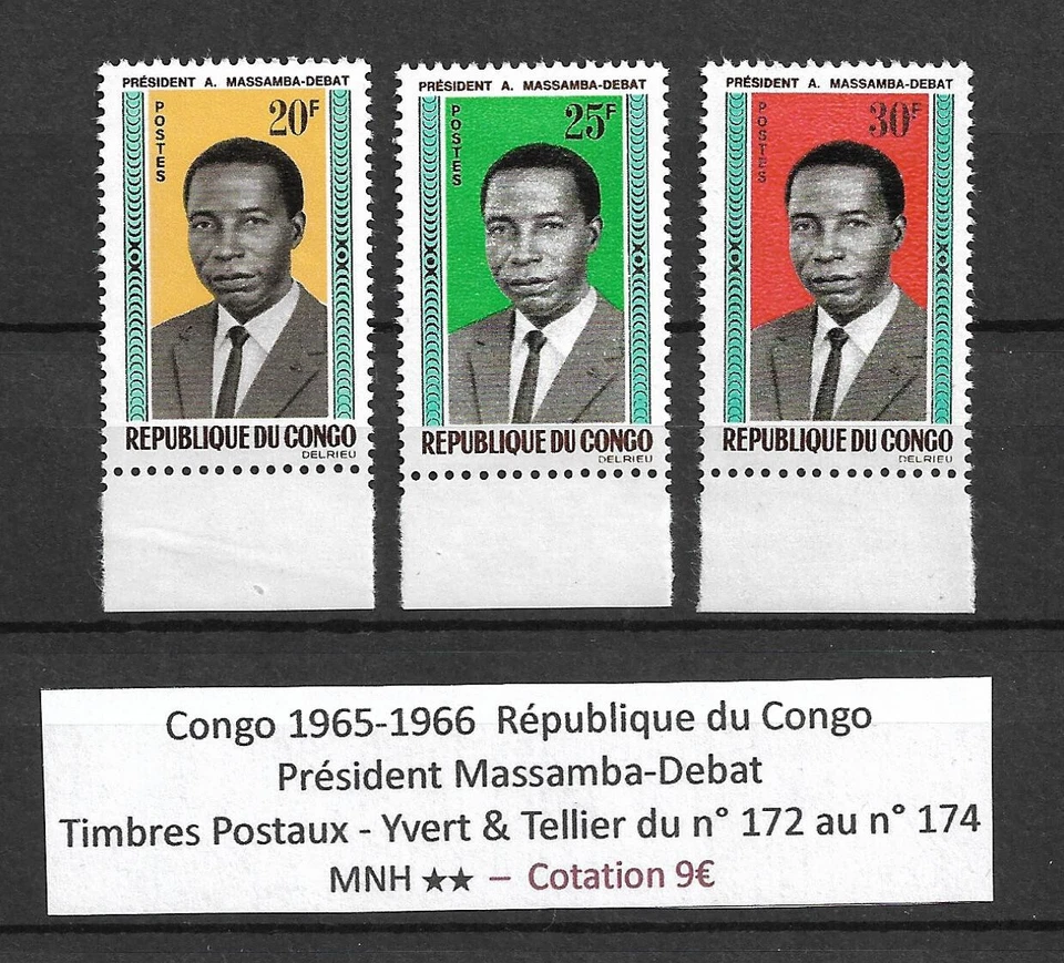 Congo 1965-1966 -YT n° 172-174 (3 stamps) -  MNH ** Président Massamba-Debat - Image 1 of 1