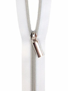 Sallie Tomato Zippers White #5 Nylon Nickel Coil Zippers 3 Yards with 9 Pulls - Picture 1 of 5
