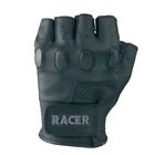 Racer Bubble Fingerless Leather Motorcycle Gloves Black