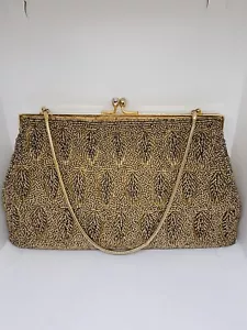 Vintage Handtasche Gold Perlen Klappverschluss - Handarbeit Hongkong - Bild 1 von 8