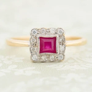 Ruby Diamond Cluster Ring 9ct Gold Vintage Style Size M - Picture 1 of 9