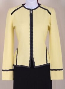 ST.JOHN Womens Knit Yellow Gray Trim Zip Jacket Sz 4