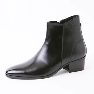 Botas al tobillo para hombre punta lisa cuero negro cremallera lateral 1.97" tacones cubanos US6.5-US10.5 - Imagen 1 de 7