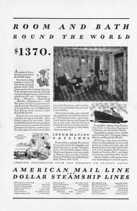 AMERICAN MAIL / DOLLAR STEAMSHIP LINES JOHNS-MANVILLE ORIGINAL VINTAGE PRINT AD - Picture 1 of 2