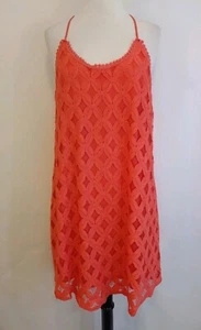 Neu mit Etikett Maurices L korallenrosa Häkelkleid gefüttert Träger knielang ärmellos - Bild 1 von 9