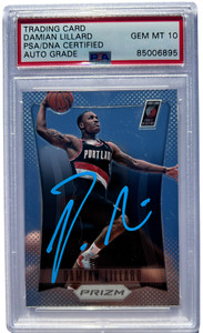 DAMIAN LILLARD SIGNED 2012-13 PANINI PRIZM ROOKIE CARD #245 RC AUTO 10 PSA/DNA