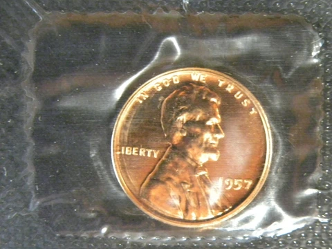 1957 Lincoln Gem Proof Wheat Cent Penny In Original Proof Set Cellophane Cover