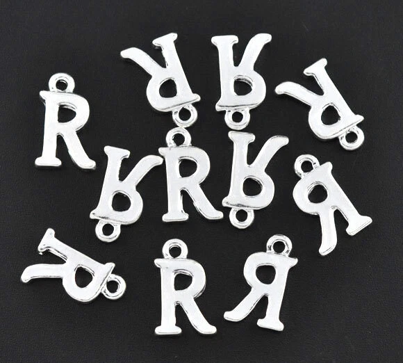 3pz charms ciondoli alfabeto lettera R colore argento 16x9mm bijoux - Immagine 1 di 1