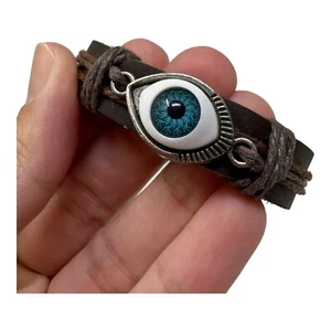 Pulsera de cuero ojo azul, pulsera negra, pulsera de buena suerte, pulsera ojo - Imagen 1 de 8