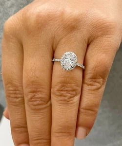 14K SOLID WHITE GOLD OVAL CUT SIMULATED DIAMOND ENGAGEMENT RING DECO 2.00CTW - Picture 1 of 9