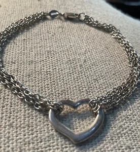 STERLING SILVER Italy Rolo Link Multi Strand Heart BRACELET Fits Size 7.25” - Picture 1 of 7