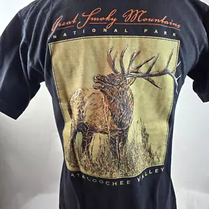 Great Smoky Mountains T Shirt Mens Medium Black Graphic Tee Moose Made in USA - Picture 1 of 9