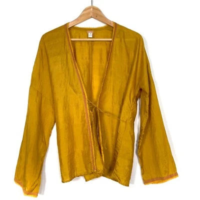 Dosa 100% Silk Wrap Blouse Top V-neck Boho Drop Sleeve Golden Yellow USA, 3 (M) - Image 1 of 4