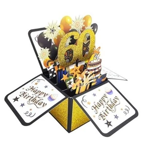 Happy 60th Birthday Popup Card with Envelope & Note, Cool 60 Bday 60 year old - Picture 1 of 7