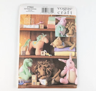 Vtg Vogue Craft Sewing Pattern 7760 Easy Animals for Baby Bunny Lion Horse Cut - Image 1 of 3