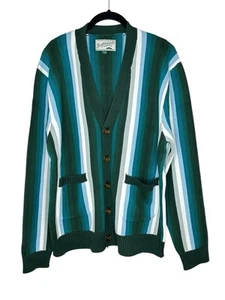 NWOT Bogey Boys Mens Seeing Green Cardigan Large Striped Golf Pockets Cotton - Picture 1 of 12