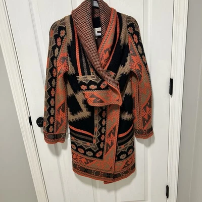 Cárdigan largo RACHEL ROY suéter envolvente talla S rojo estampado azteca suroeste Foto 1 de 4