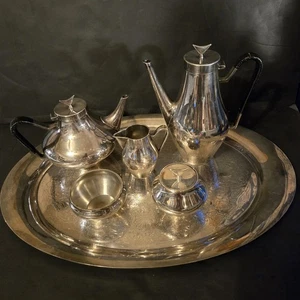 Reed & Barton, Denmark John Prip, 6 pcs Danish Tea Set Silver Plate Tea & Coffee - Picture 1 of 24