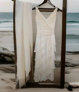 Tadashi Evening Formal Dress UK 6 US 2 Small Silk Maxi Sleeveless Gown Off White - Picture 1 of 10