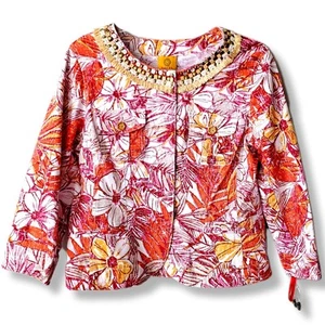 Women Ruby Rd Tropical Floral Jacket 10 Embellished Statement Colorful Artsy NEW - Picture 1 of 10