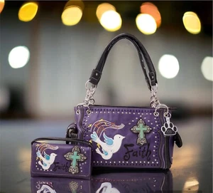 Womens Western Purse Faith Handbags Carry Conceal Cross Wallet Set Country Style - Picture 1 of 9