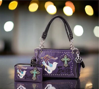 Western Purse Faith Handbags Carry Conceal Cross Wallet Set Country Style Women - Image 1 of 4