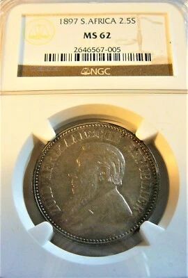 1897 South Africa Silver 2.5 Shilling NGC MS62   - Image 1 of 4