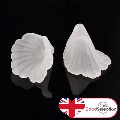 20 FROSTED LUCITE ACRYLIC LILY TRUMPET FLOWER BEADS 20mm WHITE LUC24 - Image 1 of 2