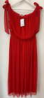 UK10 Rot NEXT Griechische Stil rmellos Plissiert Langes Kleid