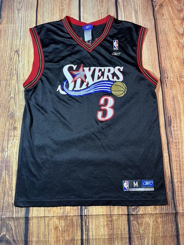 Vintage Y2K Philadelphia 76ers Allen Iverson Reebok Jersey Sz Medium NBA Black Cover