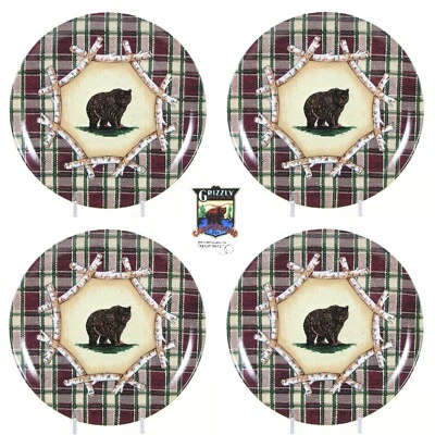 Vintage Dept 56 GRIZZLY BEAR PARK 7.75" Salad Plate Set 4 Porcelain Japan - Image 1 of 4