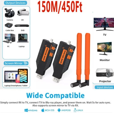 1080P 150M Wireless HDMI Extender Transceiver Receiver W/ Duplicate Extend Mode - Image 1 of 4