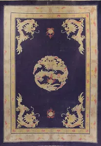 Antique Purple Art Deco Chinese Hand-made Living Room Area Rug 9x12 Carpet - Picture 1 of 23